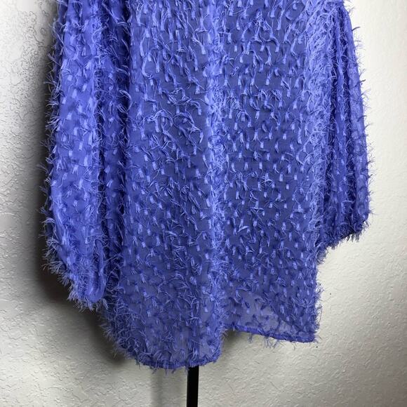 ASOS Design purple blue fringe feather sheer button down top size US 14 - Picture 12 of 14
